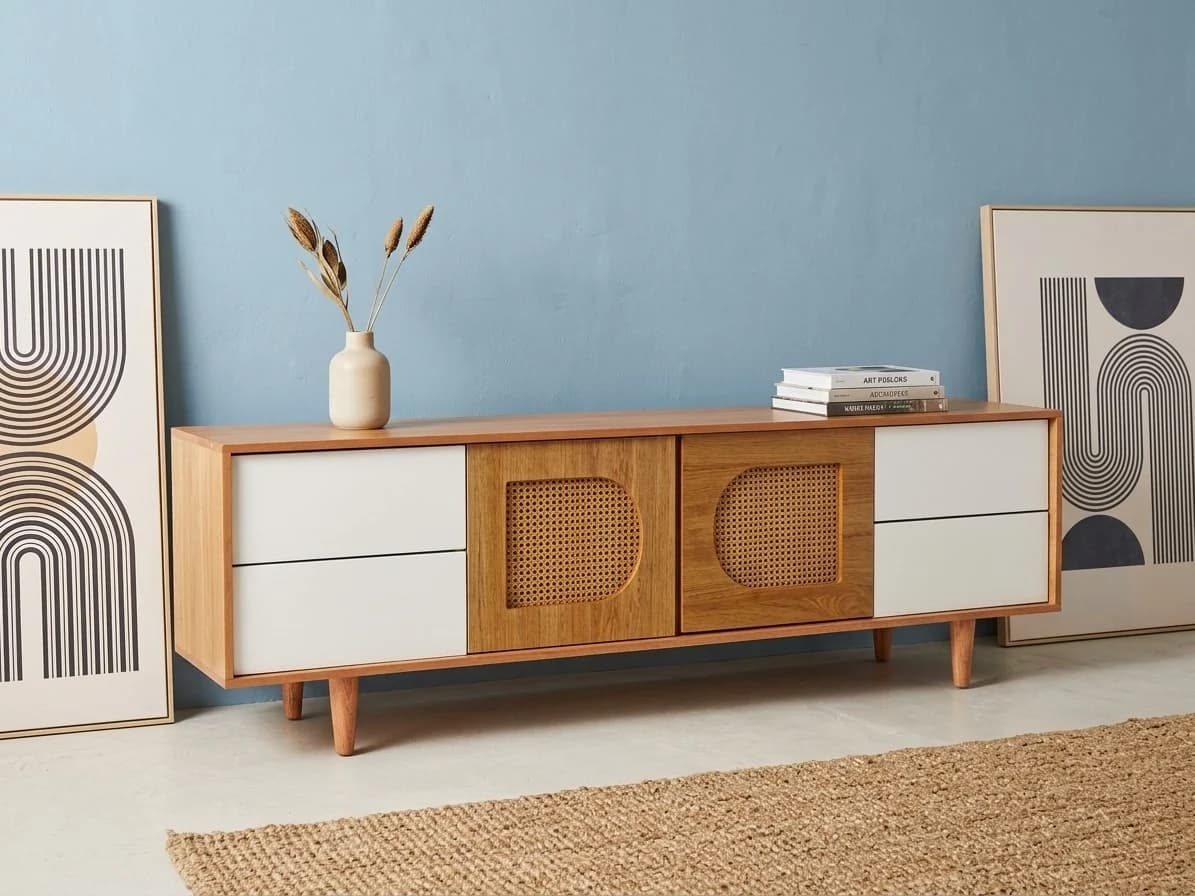 Rattan Cane Mid-Century TV Stand - Furniture Place Kenya