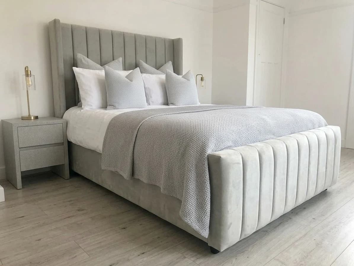 Grey Velvet Winged Channel-Tufted Headboard - Furniture Place Kenya
