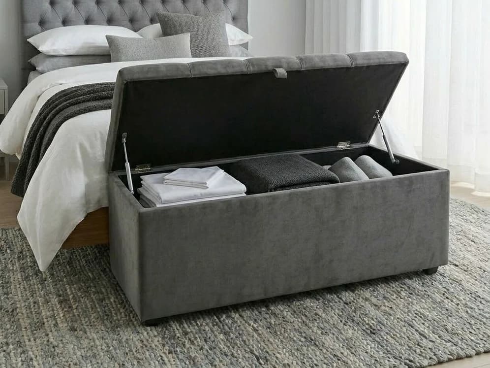 Grey Tufted Ottoman with Storage - Furniture Place Kenya