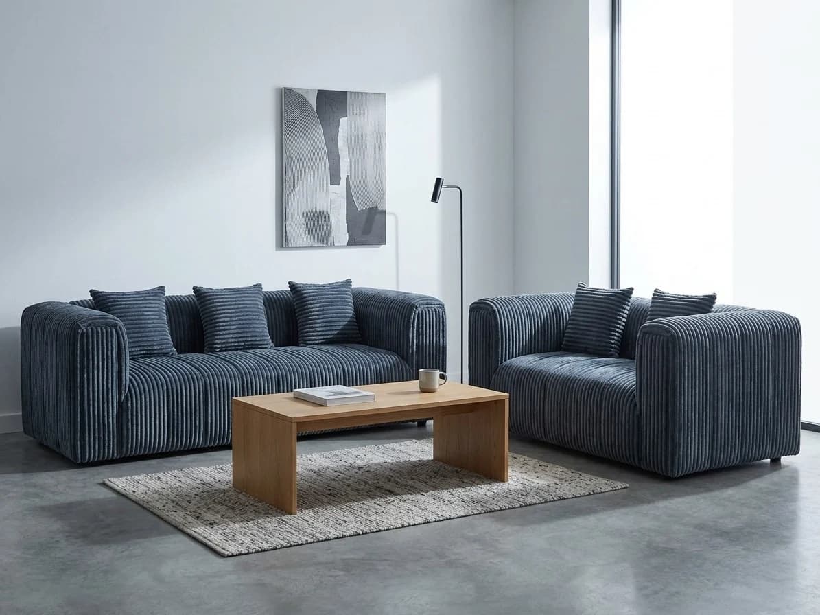 Ridgeline Blue-Grey Corduroy Sofa Set - Furniture Place Kenya